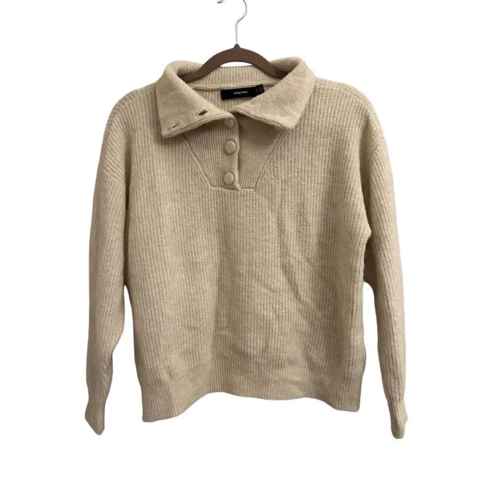 Vero Moda buttoned collar Alpaca blend sweater S cream
